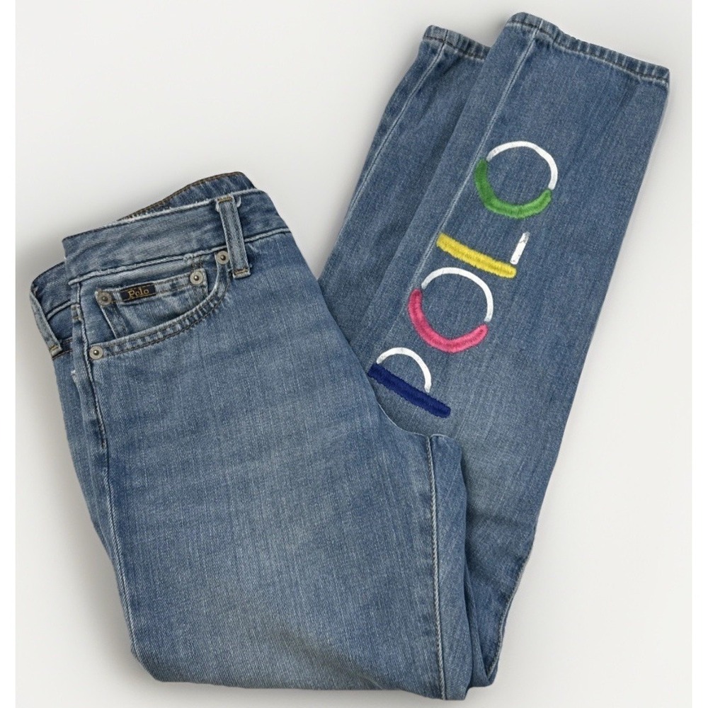 Polo Ralph Lauren Girls‎ Embroidered Logo Denim Jeans Sz 14 Embroidered POLO